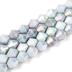 Светло-голубой Антикоррозийные гальванические стеклянные бусины, имитация драгоценных камней, двухконусные, с покрытием AB цвета, граненые, два тона, светло-голубой, 7.5~8x7~8 мм, отверстие : 1~1.2 мм, около 48~49 шт / нитка, 14.76~15.16'' (37.5~38.5 см)