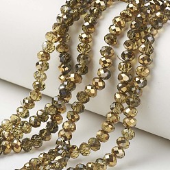 Olive Electroplate Transparent Glass Beads Strands, Half Golden Plated, Faceted, Rondelle, Olive, 3x2mm, Hole: 0.8mm, about 150~155pcs/strand, 15~16 inch(38~40cm)