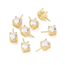 Clear 925 Sterling Silver Peg Bails, with Cubic Zirconia, Square, Golden, Clear, 9x4x4.5mm, Hole: 2.5x1.5mm, Pin: 0.6mm