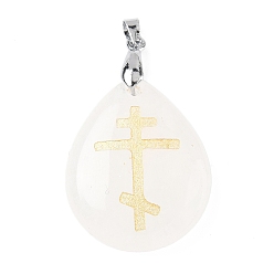 Хрусталь Природного кварца хрустальных подвесок, с реечной обшивкой латунными выводами, без кадмия и без свинца, подвеска в виде капли и креста, 31x25x5~7 мм, отверстие : 4.5x4 мм