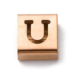 Letter U Ионное покрытие (ip) 304 квадратные подвески-слайдеры из нержавеющей стали, розовое золото , Буква U, 9x8x4 мм, отверстие : 3.5x8.5 мм