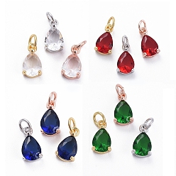 Mixed Color Brass Micro Pave Cubic Zirconia Pendants, with Jump Ring, Teardrop, Mixed Color, 11.5x6.5x4mm, Hole: 3mm
