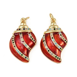 Красный Латунные микро проложить кубического циркония подвески, форма спиральной оболочки, с эмалью, стойки покрытие, без свинца и без кадмия, долговечный, с целью перехода в кольце, реальный 18 k позолоченный, красные, 26x15x5 мм, отверстие : 3 мм