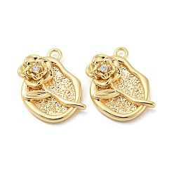 Real 18K Gold Plated Brass Micro Pave Clear Cubic Zirconia Pendants, Flower Charms, Real 18K Gold Plated, 15.5x11x2mm, Hole: 1.4mm