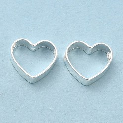 925 Sterling Silver Plated Brass Bead Frame, Cadmium Free & Lead Free, Heart, 925 Sterling Silver Plated, 9.5x10.5x3mm, Hole: 1.6mm
