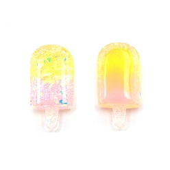 Gelb Transparente Harzcabochons, mit Glitzerpulver, Eis, Gelb, 33x16x7.5 mm