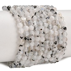 Rainbow Moonstone Бусины из натурального радужного лунного камня, граненые, круглые, 4 мм, отверстие : 0.6~0.7 мм, около 98~101 шт / нитка, 15.16~15.35 дюйм (38.5~39 см)