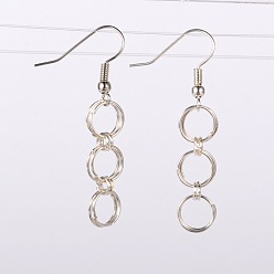 Silver Iron Dangle Earrings, with Brass Earring Hooks, Silver Color Plated, 45mm, Pin: 0.6mm