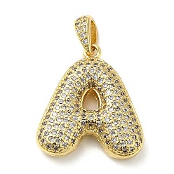 Letter A Brass Micro Pave Cubic Zirconia Pendants, Cadmium Free & Lead Free, Long-Lasting Plated, Real 18K Gold Plated, Letter A, 22x19.5x5.5mm, Hole: 4.5x3mm