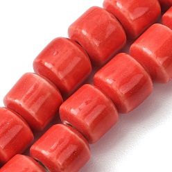 Roja Cuentas de porcelana hechas a mano, porcelánico esmaltado brillante, barril, rojo, 10x10 mm, agujero: 3 mm, sobre 40 unidades / cadena, 14.96'' (38 cm)