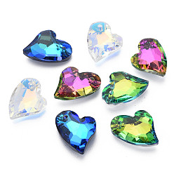 Mixed Color Electroplated Glass Pendants, Silver Plated Bottom, Faceted, Heart, Mixed Color, 17x14x5mm, Hole: 1.2mm, about 24pcs/board, 5board/box