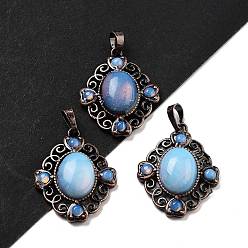 Опал Подвески в виде ромбов из синтетического опалита, подвески из латуни красного медного тона, 34x27x8 мм, отверстие : 8x5 мм