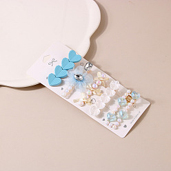 A style-blue series Cute Pearl Hair Clip Set with Rhinestone Side Clip - Girl's Hair Accessories