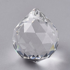 Clear Transparent K9 Glass Pendants, Crystal Ball Prism Hanging Pendants, for Ceiling Chandelier, Windows, Feng Shui, Teardrop, Clear, 24.5x21.5mm, Hole: 1.2mm