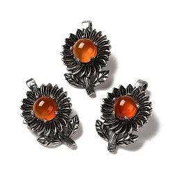 Красный Агат Природные сердолик подвески, покрытие стойки, антикварные серебряные тона, латунные подвески с цветами, без кадмия и без свинца, 34x22x10 мм, отверстие : 7.5x3.5 мм