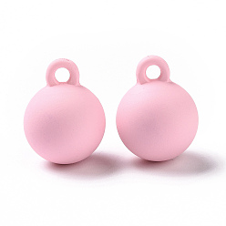 Pink Acrylic Pendants, Rubberized Style, Round, Pink, 20.5x16mm, Hole: 3mm