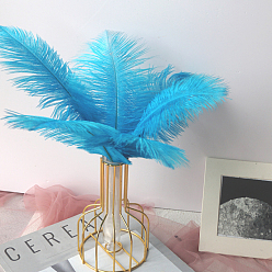 Deep Sky Blue Ostrich Feather Ornament Accessories, for DIY Costume, Hair Accessories, Backdrop Craft, Deep Sky Blue, 200~250mm