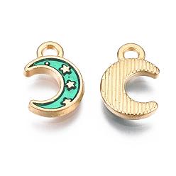 Turquoise Light Gold Plated Alloy Enamel Pendants, Moon with Star, Turquoise, 11.5x7.5x1.5mm, Hole: 1.5mm
