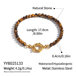 Тигровый глаз Браслеты из натурального тигрового глаза с бусинами-рондель, 304 браслеты из нержавеющей стали ссылка для женщин, кольцо, реальный 18 k позолоченный, 6-7/8 дюйм (17.5 см)