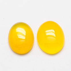 Yellow Natural Agate Cabochons, Grade A, Dyed, Oval, Yellow, 14x10x4.5mm