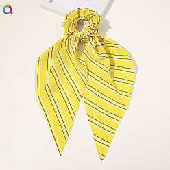Bubble gauze striped triangle scarf - yellow Chic Floral Hair Accessory for Women - Triangle Ribbon Peony Bow Scrunchie Headband