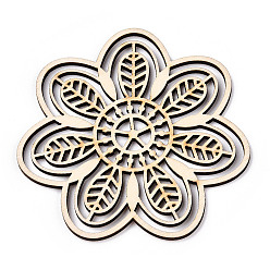 Antique White Unfinished Natural Poplar Wood Filigree Joiners Links, Laser Cut Wood Shapes, Flower, Antique White, 78x80x2.5mm