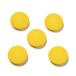 Yellow Opaque Acrylic Beads, with Enamel, Flat Round with Stripe Groove Pattern, Yellow, 25x7mm, Hole: 1.6mm