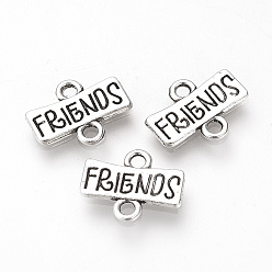 Античное Серебро Соединители из сплава в тибетском стиле, прямоугольник с друзьями, без кадмия и без свинца, античное серебро, 15.5x12.5x1.5 мм, Отверстие : 2 мм , около 1070 шт / 1000 г