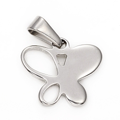Stainless Steel Color 304 Stainless Steel Pendants, Butterfly, Stainless Steel Color, 16.5x18.5x1.5mm, Hole: 3.5x6.5mm