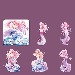 Hot Pink 5Pcs Beautiful Mermaid PET Adhesive Waterproof Stickers Set, for DIY Photo Album Diary Scrapbook Decorative, Hot Pink, 100x100mm