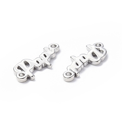 Platinum Eco-Friendly Rack Plating Brass Connector Charms, Long-Lasting Plated, Lead Free & Cadmium Free, Word Papi, Platinum, 6x15x1.5mm, Hole: 1.2mm