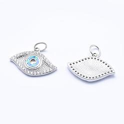 Platinum Brass Micro Pave Cubic Zirconia Pendants, with Synthetic Opal, Eye, Platinum, 13x19x2mm, Hole: 4mm