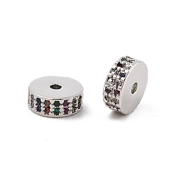 Разноцветный Стойки обшивки латунь микро проложить кубического циркония бусы, долговечный, без свинца и без кадмия, Плоский круглый / диск, Реальная платина, красочный, 7.5x3 мм, отверстие : 1.4 мм