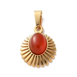 Красный Агат Подвески из натурального сердолика (окрашенные и нагретые), 304 подвески-солнце из нержавеющей стали, ионное покрытие (ip), золотые, 16.5x13x4 мм, отверстие : 6x3 мм