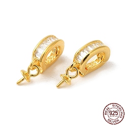 Real 18K Gold Plated 925 Sterling Silver Micro Pave Cubic Zirconia Cup Peg Bails, for Half Drilled Beads, Oval Shape, with S925 Stamp, Real 18K Gold Plated, 15x6.5x3mm, Hole: 5x3.5mm