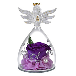 TS03 (beauty model) purple flower Angel Preserved Flower Rose Glass Cover Christmas Valentine's Day Rose Decoration