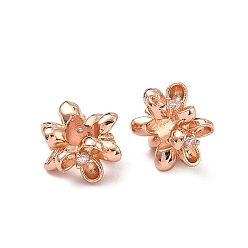 Розовое Золото Бусины из прозрачного кубического циркония в форме цветка, латунь., большое отверстие шарик, без кадмия и без свинца, стойки покрытие, долговечный, розовое золото , 13x7.5 мм, отверстие : 5 мм