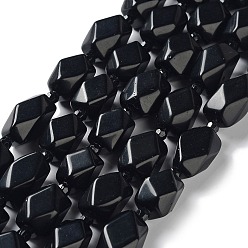 Obsidian Natural Obsidian Beads Strands, with Seed Beads, Faceted, Rhombus, 12~15x9~12x9~12mm, Hole: 1~1.2mm, about 20~21pcs/strand, 15.20~15.51 inch(38.6~39.4cm)