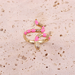 07 Colorful Snake-shaped Oil Drop Ring for Women, 18K Gold Plated Open-ended Fashion Ring