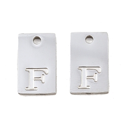 Letter F 304 Stainless Steel Pendants, Rectangle with Letter Charms, Stainless Steel Color, Letter F, 16x10x1.4mm, Hole: 1.8mm