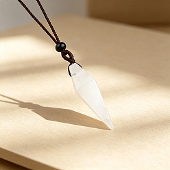 Quartz Crystal Natural Quartz Crystal Rock Crystal Bicone Pendant Adjustable Polyester Cord Necklaces, 27.56 inch(70cm)