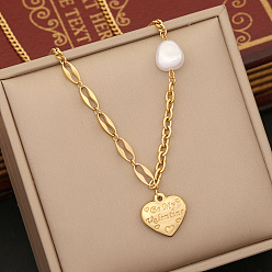 1# necklace Fashionable Pearl Heart Necklace Set with Stainless Steel Jewelry N1171