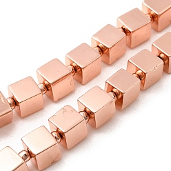 Гальванический Розовый Золотой Стеклянные бусины с гальваническим покрытием , кубические, покрытием из розового золота, 6.5x6.5x6.5 мм, отверстие : 1 мм, около 47 шт / нитка, 16.14'' (41 см)
