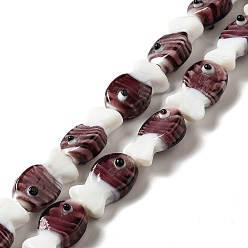 Brown Handmade Lampwork Beads Strands, Fish, Brown, 20~21x12~12.5x7.5~10.5mm, Hole: 1.2mm, about 20pcs/strand, 16.26 inch(41.3cm)