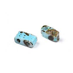 Sky Blue 2-Hole Opaque Glass Seed Beads, Antique Style, Rectangle, Sky Blue, 4.5~5.5x2~2.5x2mm, Hole: 0.5~0.8mm