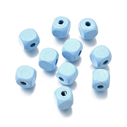 Светло-Голубой Спрей окрашены деревянные бусины, квадратный, Небесно-голубой, 8x8x8 мм, отверстие : 2.5~3 мм