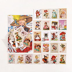 Cartoon 46Pcs 23 Styles Coated Paper Stickers, Stamp Shape Stickers for Scrapbooking, Planners, Cartoon Pattern, 40x30mm, 2pcs/style