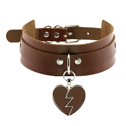 Light brown Rocking Heart Pendant Collar with Double-layer Leather Chain and Lock Clavicle Necklace