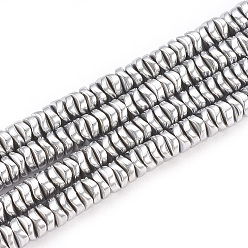 Platinum Plated Electroplate Non-magnetic Synthetic Hematite Beads Strands, Wavy Disc, Platinum Plated, 4x1.5mm, Hole: 1mm, about 270pcs/strand, 16.1 inch