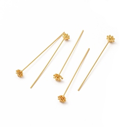 Real 18K Gold Plated Brass Flower Head Pins, Real 18K Gold Plated, 54mm, Flower: 6x6x4mm, Pin: 0.7mm(21 Gauge)